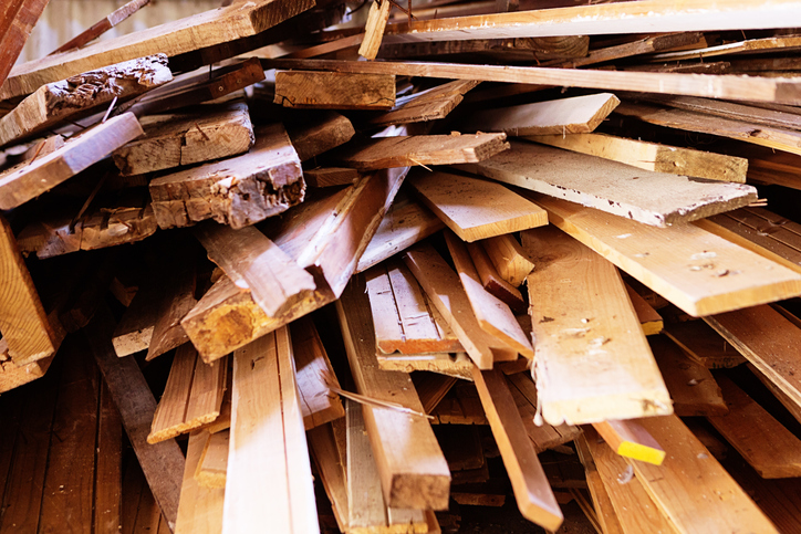 Wooden planks awaiting to be recycled